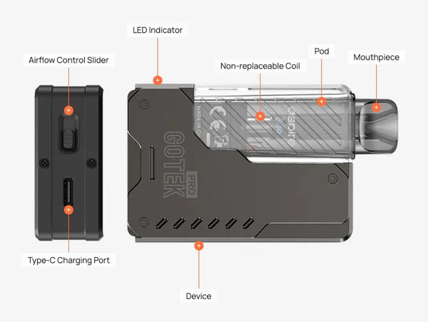 Aspire GoTek Pro Vape Pod Kit + FREE NIC SALT